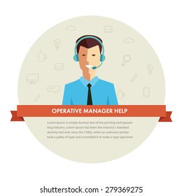 Male manager help banner. Vector