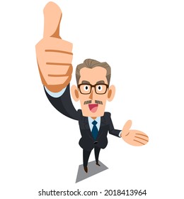 Un gerente masculino que presenta mientras le da el pulgar hacia arriba