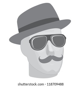 A male mannequin  head in sunglasses and hat