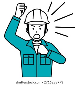 Trabajador manual masculino protestando con el puño en alto