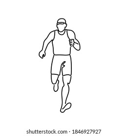 Male Marathon Runner Running Front View Line Drawing Black and White