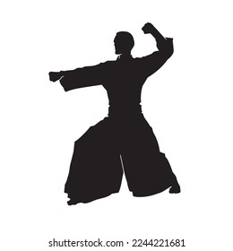 Male martial arts kung fu man standing posing silhouette vector. Shaolin master illustration.