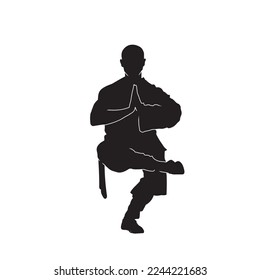 Male martial arts kung fu man standing posing silhouette vector. Shaolin master illustration.