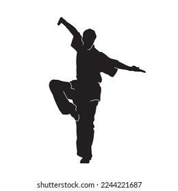 Male martial arts kung fu man standing posing silhouette vector. Shaolin master illustration.