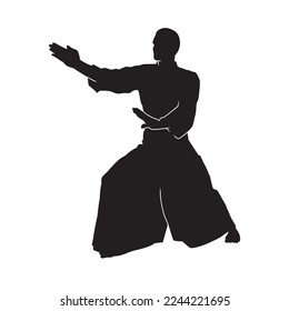 Male martial arts kung fu man standing posing silhouette vector. Shaolin master illustration.