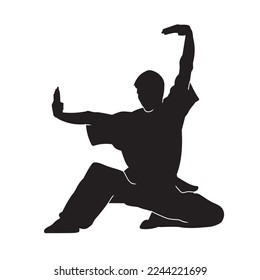 Male martial arts kung fu man standing posing silhouette vector. Shaolin master illustration.