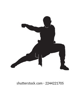 Male martial arts kung fu man standing posing silhouette vector. Shaolin master illustration.