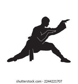 Männliche Kampfkunst kung fu Mann stehen positiver Silhouette Vektor. Shaolin-Hauptillustration.