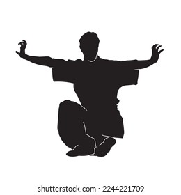 Male martial arts kung fu man standing posing silhouette vector. Shaolin master illustration.