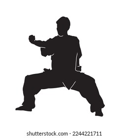 Männliche Kampfkunst kung fu Mann stehen positiver Silhouette Vektor. Shaolin-Hauptillustration.