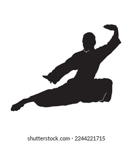 Male martial arts kung fu man standing posing silhouette vector. Shaolin master illustration.