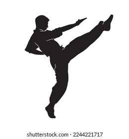 Male martial arts kung fu man standing posing silhouette vector. Shaolin master illustration.