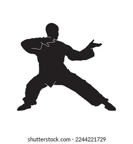 Männliche Kampfkunst kung fu Mann stehen positiver Silhouette Vektor. Shaolin-Hauptillustration.