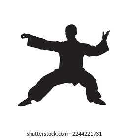 Male martial arts kung fu man standing posing silhouette vector. Shaolin master illustration.