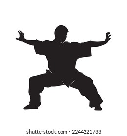 Male martial arts kung fu man standing posing silhouette vector. Shaolin master illustration.