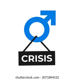 Male and masculinity crisis - manhood and identity problem and trouble based on gender and sex. Vector illustration isolated on white.