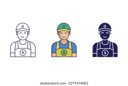 Male mechanic line and solid vector icons