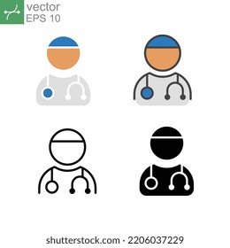 Male medical doctor with stethoscope Can be used for topics like medicine, clinic, health care. Male Health Care Specialist. Doctor icon. Vector illustration. Design on white background. EPS10