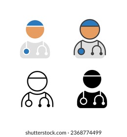 Male medical doctor with stethoscope Can be used for topics like medicine, clinic, health care. Male Health Care Specialist. Doctor icon. Vector illustration. Design on white background. EPS10