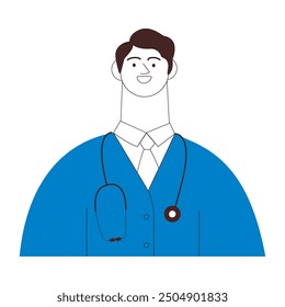 Male Medical Specialist. Black and White Modern Flat Vector Concept Illustration.