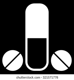 Male Medication vector icon. Style is flat symbol, white color, rounded angles, black background.