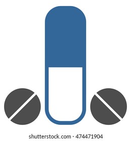 Male Medication vector icon. Style is bicolor flat symbol, cobalt and gray colors, rounded angles, white background.