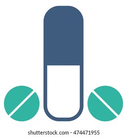 Male Medication vector icon. Style is bicolor flat symbol, cobalt and cyan colors, rounded angles, white background.