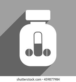 Male Medicine long shadow vector icon. Style is a flat male medicine white iconic symbol on a gray square background.