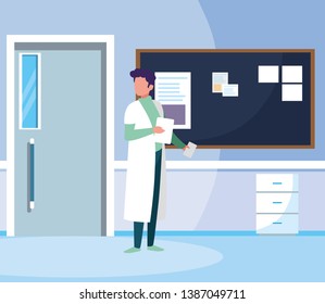 male medicine worker in hospital corridor