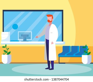 male medicine worker with uniform in clinic reception