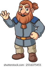 Male medieval dwarf smiling as he waves hello vector illustration