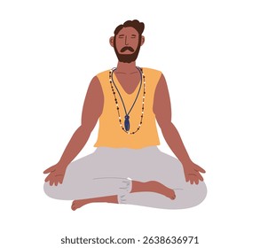 Male  meditating . Mental health. Summer illustration, relax,vacation. Flat cartoon style. Isolated background.Vector illustration on a white background