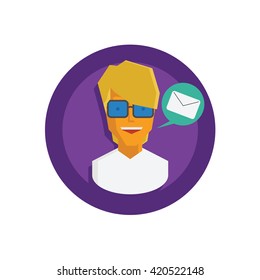 Male With Message Illustration - Flat Icon