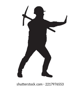 minero masculino. silueta vectorial de obrero de construcción. ropa de casco y herramientas