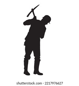 male miner. construction worker vector silhouette. wearing helmet wear pack and tools