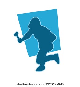 male miner. construction worker vector silhouette. wearing helmet wear pack and tools