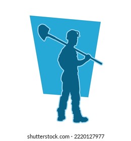 minero masculino. silueta vectorial de obrero de construcción. ropa de casco y herramientas