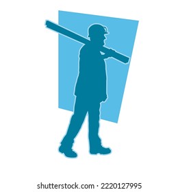 male miner. construction worker vector silhouette. wearing helmet wear pack and tools