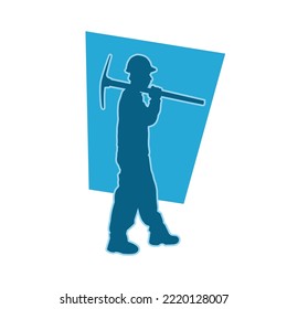 minero masculino. silueta vectorial de obrero de construcción. ropa de casco y herramientas