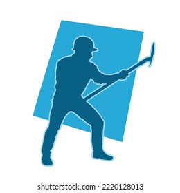 male miner. construction worker vector silhouette. wearing helmet wear pack and tools