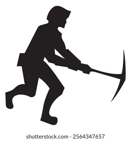 male miner. construction worker vector silhouette. wearing helmet wear pack and tools. male miner icon