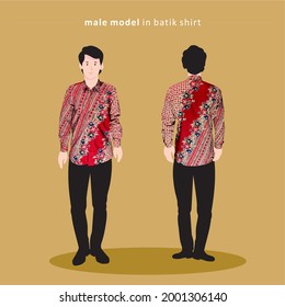Male model in batik shirt. simple vector for dress code or meeting invitation