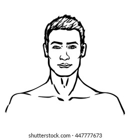 Male model isolated vector portrait. Fashion man hand drawn sketch in EPS 8 format.