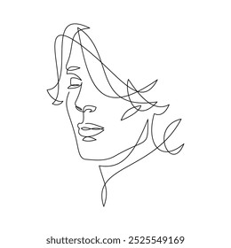 Male model with wavy hairstyle. One line vector drawing