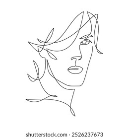 Male model with wavy hairstyle. One line vector drawing