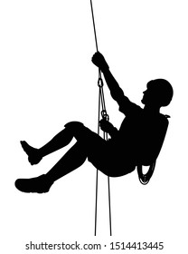 A male Mountaineer with safety equipment silhouette vector, people and activity concept.
