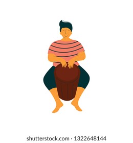 Male Mucisian Playing Ethnic Drum Vector Illustration