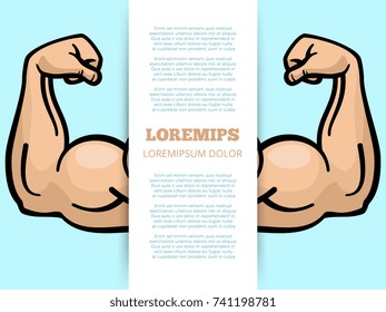 Male Muscle Arms Banner Template. Sport Fitness Poster. Vector Illustration