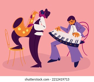 male musician characters with instruments