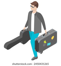 male musician with guitar case